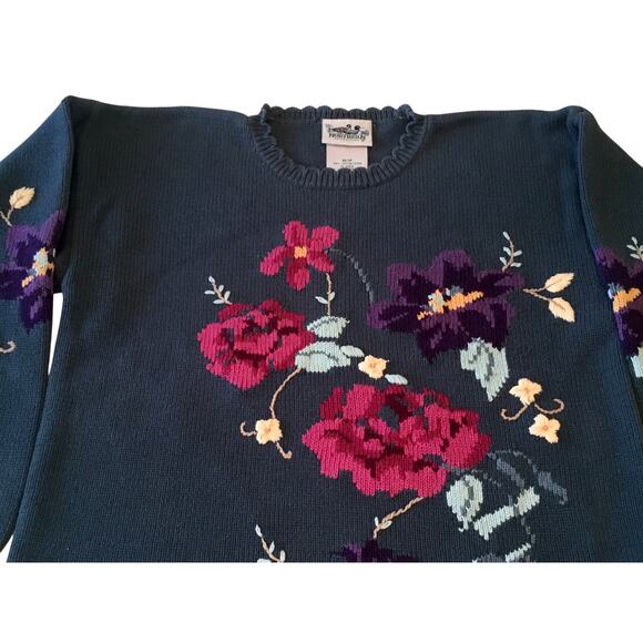 Northern Reflections Sweater Forest Green Violets Medium - Picture 6 of 7